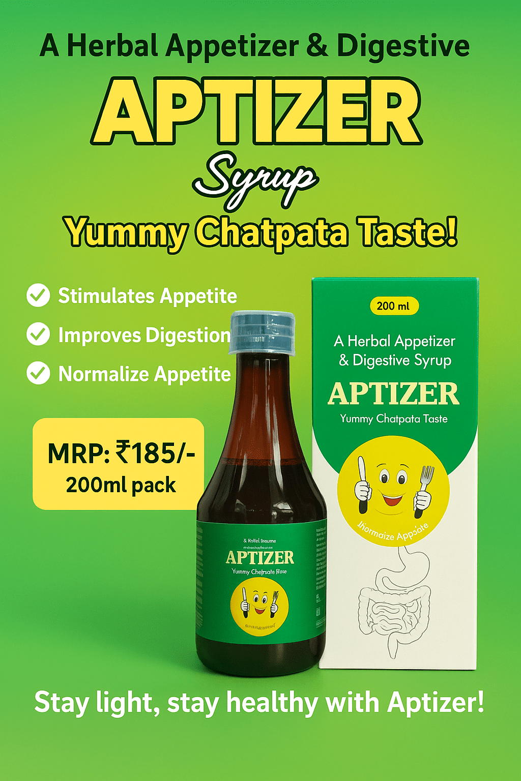 Aptizer Syrup 200ml – Herbal Appetizer & Digestive Syrup with chatpata taste, improves digestion and stimulates appetite